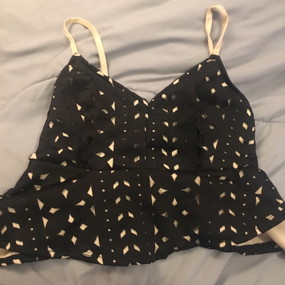 Black and Tan cropped peplum top